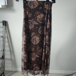 Sheer Floral Maxi Skirt in Brown and Cream